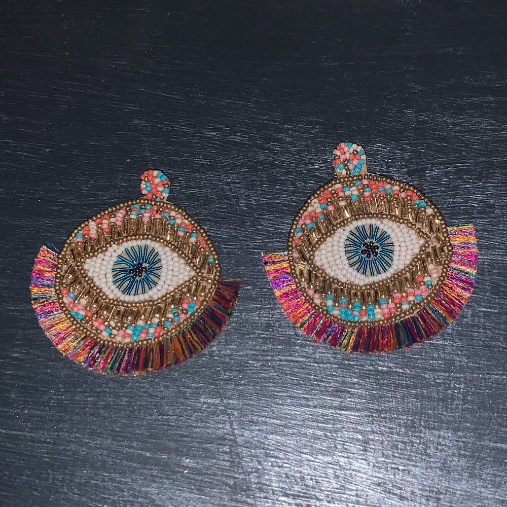 Multicolored Beaded Evil Eye Earrings